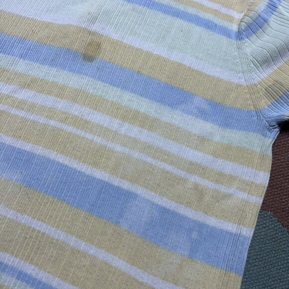 Vintage ribbed polo shirt short sleeve multicolor striped pullover women L/XL - Picture 10 of 12